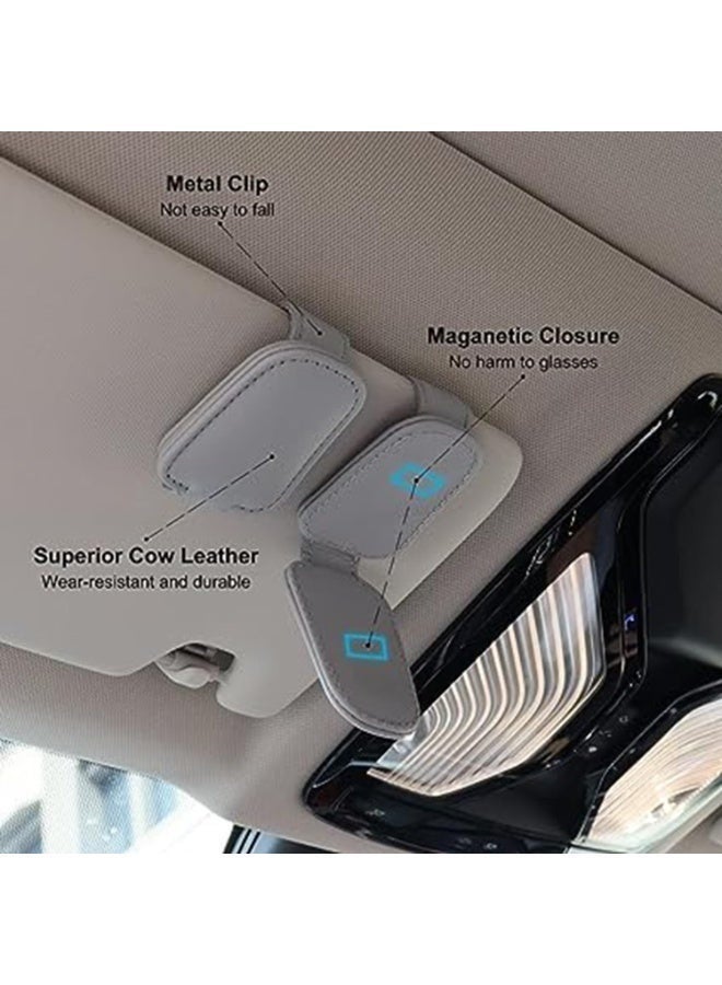 Stars Market Sunglasses Holders for Car Visor - Magnetic Leather Sunglasses Holder and Ticket Card Clip - Car Visor Accessories (Grey) ﻿ - Image 2